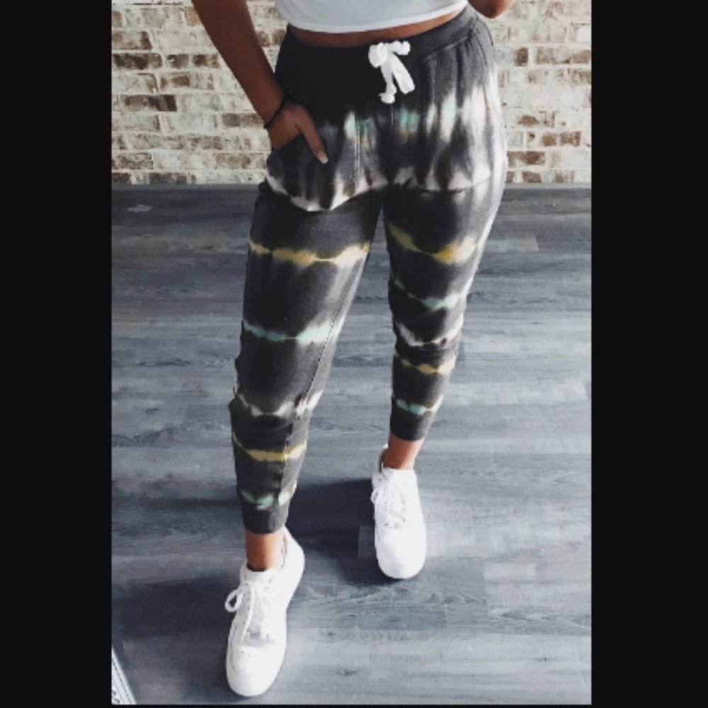 ❤ Gray Tie Dye Drawstring Waist Jogger/Sweatpants